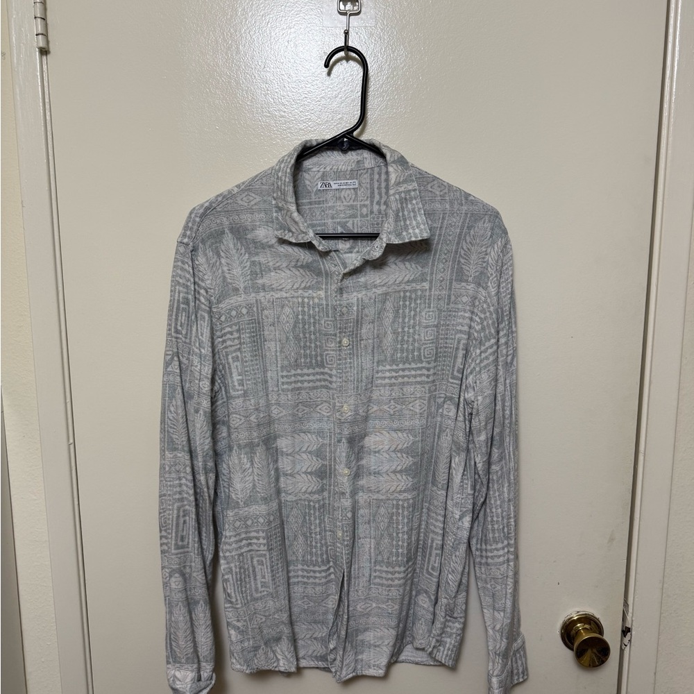 Zara Gray Casual Button Down Shirt Relaxed Fit